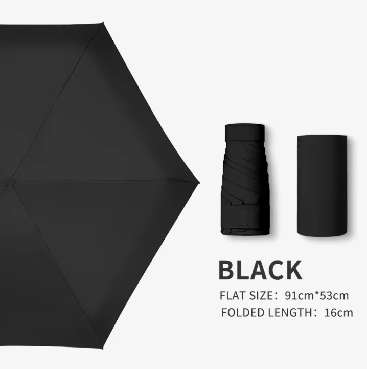 High-Quality 6-Fold Travel Pocket Umbrella – Compact, Colorful, UV Protection, Portable Mini Capsule Umbrella